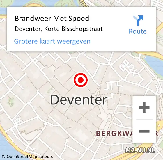 Locatie op kaart van de 112 melding: Brandweer Met Spoed Naar Deventer, Korte Bisschopstraat op 8 januari 2019 19:01