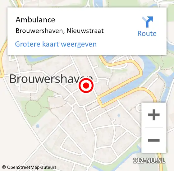 Locatie op kaart van de 112 melding: Ambulance Brouwershaven, Nieuwstraat op 8 januari 2019 19:30