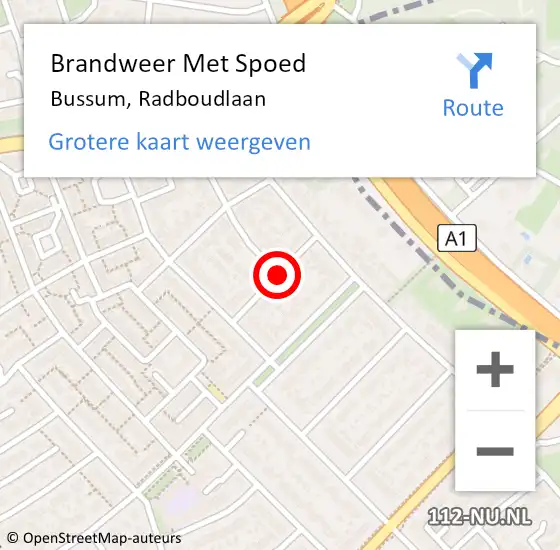 Locatie op kaart van de 112 melding: Brandweer Met Spoed Naar Bussum, Radboudlaan op 8 januari 2019 20:29