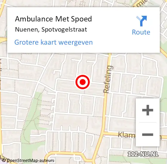 Locatie op kaart van de 112 melding: Ambulance Met Spoed Naar Nuenen, Spotvogelstraat op 8 januari 2019 20:47