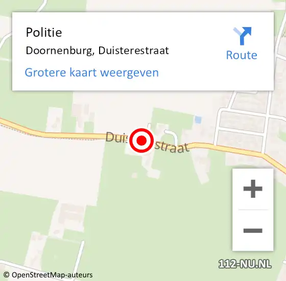 Locatie op kaart van de 112 melding: Politie Doornenburg, Duisterestraat op 8 januari 2019 23:01