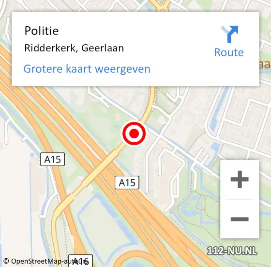 Locatie op kaart van de 112 melding: Politie Ridderkerk, Geerlaan op 8 januari 2019 23:07