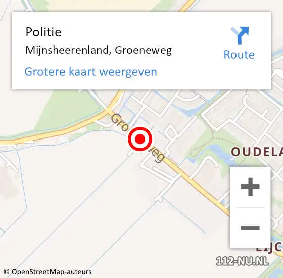 Locatie op kaart van de 112 melding: Politie Mijnsheerenland, Groeneweg op 9 januari 2019 05:50