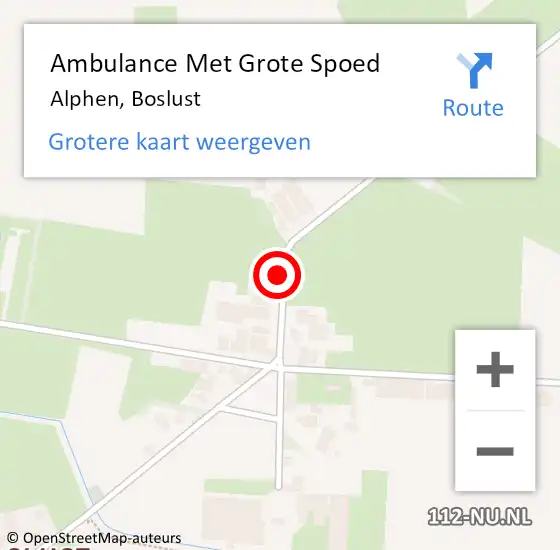 Locatie op kaart van de 112 melding: Ambulance Met Grote Spoed Naar Alphen, Boslust op 9 januari 2019 09:07