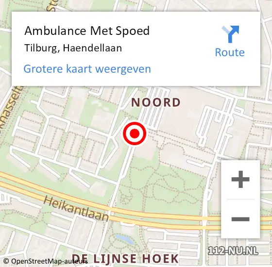 Locatie op kaart van de 112 melding: Ambulance Met Spoed Naar Tilburg, Haendellaan op 9 januari 2019 09:51