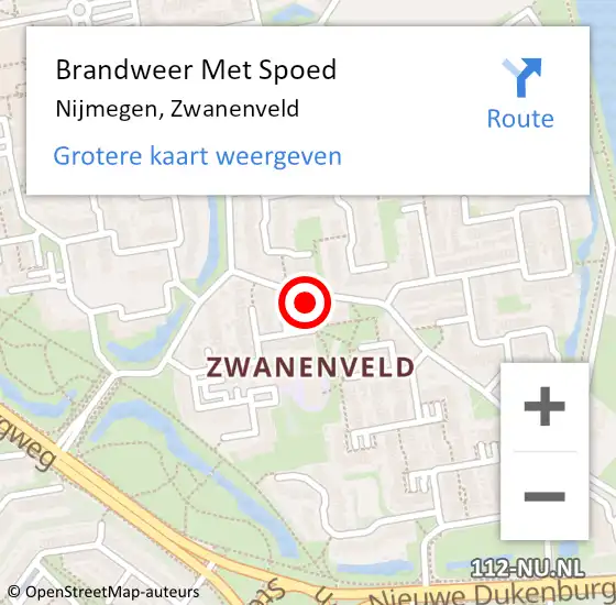 Locatie op kaart van de 112 melding: Brandweer Met Spoed Naar Nijmegen, Zwanenveld op 9 januari 2019 10:51