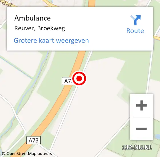 Locatie op kaart van de 112 melding: Ambulance Reuver, Broekweg op 9 januari 2019 11:10