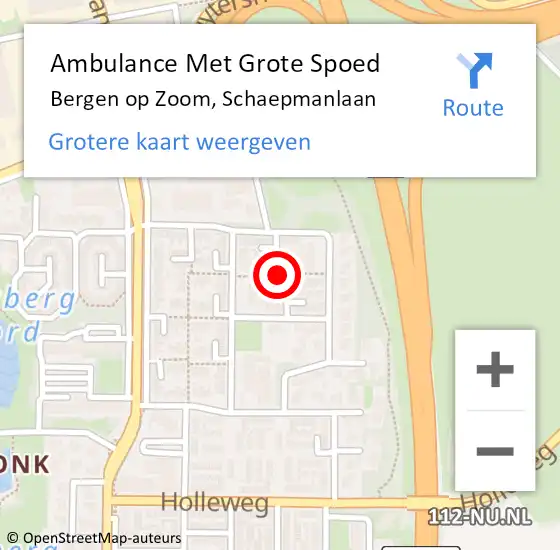 Locatie op kaart van de 112 melding: Ambulance Met Grote Spoed Naar Bergen op Zoom, Schaepmanlaan op 9 januari 2019 11:17