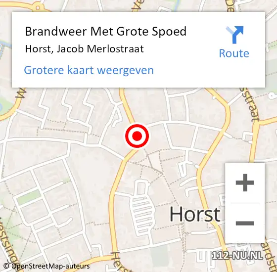 Locatie op kaart van de 112 melding: Brandweer Met Grote Spoed Naar Horst, Jacob Merlostraat op 9 januari 2019 11:21