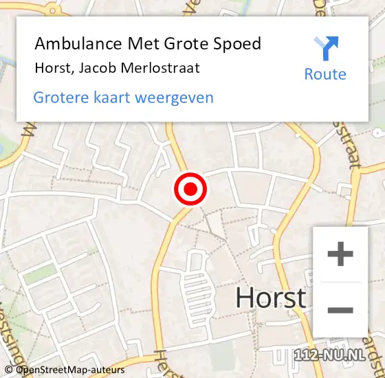 Locatie op kaart van de 112 melding: Ambulance Met Grote Spoed Naar Horst, Jacob Merlostraat op 9 januari 2019 11:22