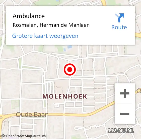 Locatie op kaart van de 112 melding: Ambulance Rosmalen, Herman de Manlaan op 9 januari 2019 12:37