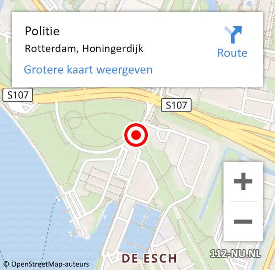 Locatie op kaart van de 112 melding: Politie Rotterdam, Honingerdijk op 9 januari 2019 13:51