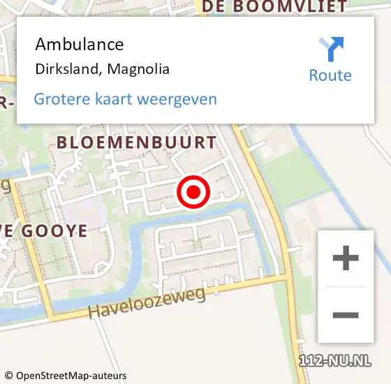 Locatie op kaart van de 112 melding: Ambulance Dirksland, Magnolia op 9 januari 2019 14:05