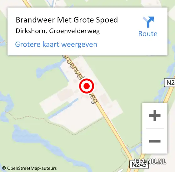 Locatie op kaart van de 112 melding: Brandweer Met Grote Spoed Naar Dirkshorn, Groenvelderweg op 9 januari 2019 15:17