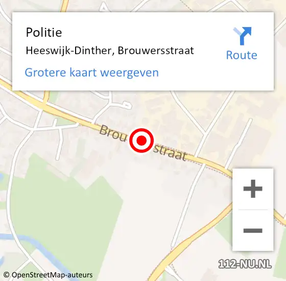 Locatie op kaart van de 112 melding: Politie Heeswijk-Dinther, Brouwersstraat op 9 januari 2019 17:40