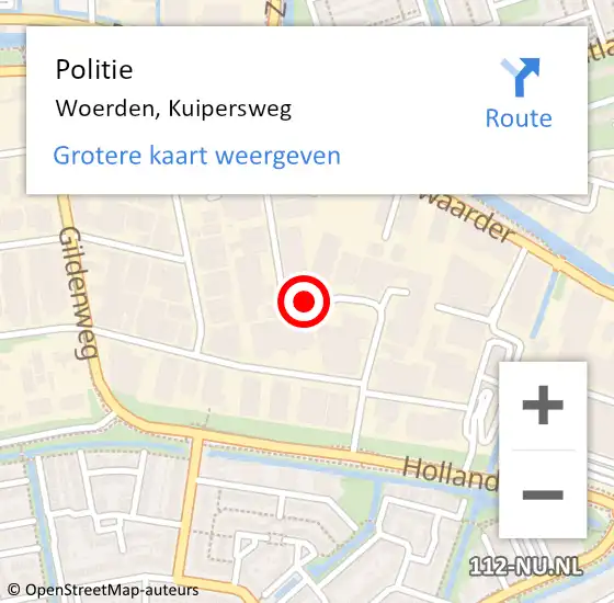 Locatie op kaart van de 112 melding: Politie Woerden, Kuipersweg op 9 januari 2019 17:53