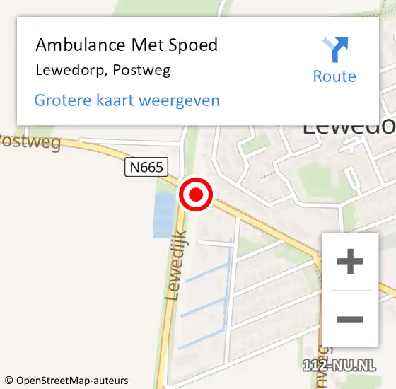 Locatie op kaart van de 112 melding: Ambulance Met Spoed Naar Lewedorp, Postweg op 9 januari 2019 18:00