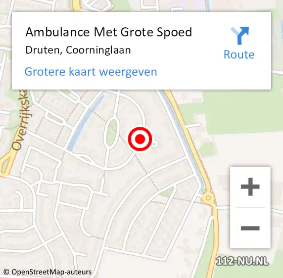 Locatie op kaart van de 112 melding: Ambulance Met Grote Spoed Naar Druten, Coorninglaan op 9 januari 2019 20:25