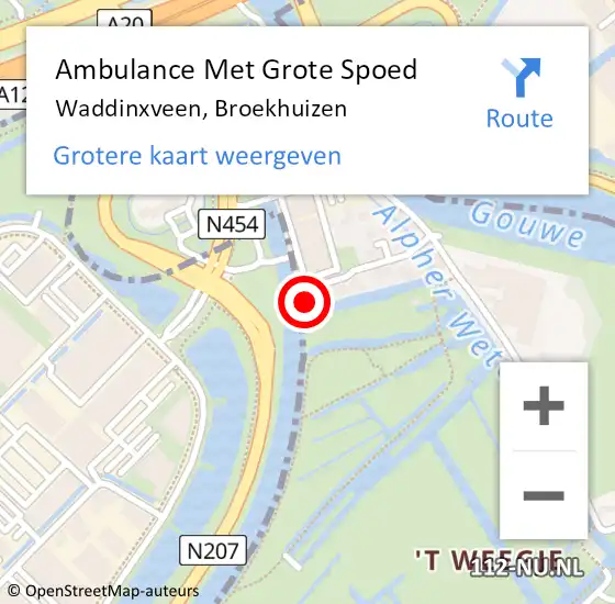 Locatie op kaart van de 112 melding: Ambulance Met Grote Spoed Naar Waddinxveen, Broekhuizen op 26 september 2013 02:00