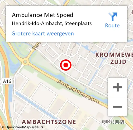 Locatie op kaart van de 112 melding: Ambulance Met Spoed Naar Hendrik-Ido-Ambacht, Steenplaats op 9 januari 2019 21:15