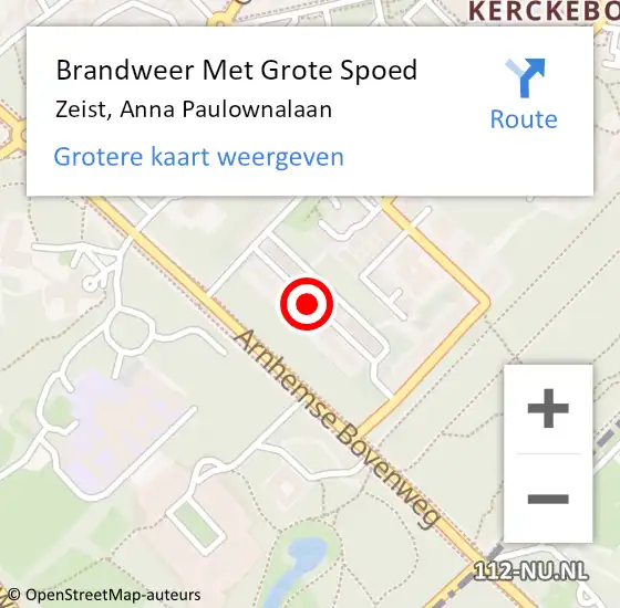 Locatie op kaart van de 112 melding: Brandweer Met Grote Spoed Naar Zeist, Anna Paulownalaan op 9 januari 2019 22:14