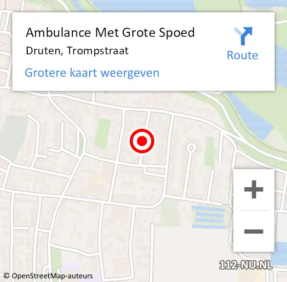 Locatie op kaart van de 112 melding: Ambulance Met Grote Spoed Naar Druten, Trompstraat op 10 januari 2019 02:23