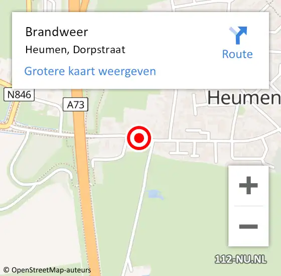 Locatie op kaart van de 112 melding: Brandweer Heumen, Dorpstraat op 10 januari 2019 07:58