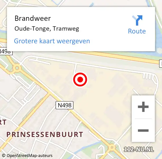 Locatie op kaart van de 112 melding: Brandweer Oude-Tonge, Tramweg op 10 januari 2019 09:08