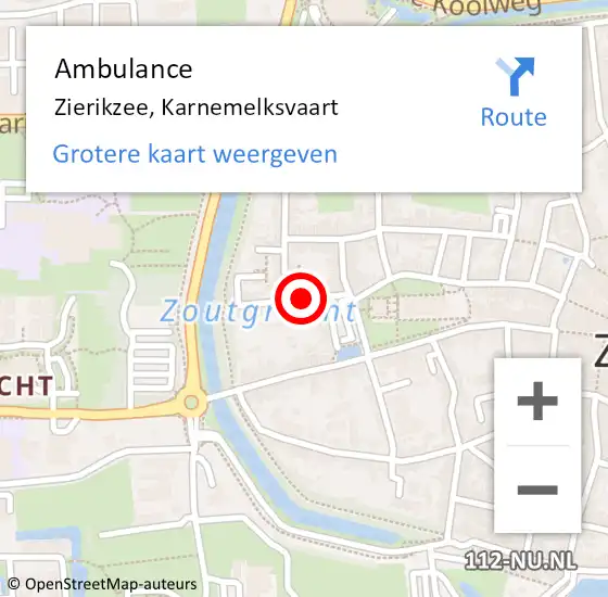 Locatie op kaart van de 112 melding: Ambulance Zierikzee, Karnemelksvaart op 10 januari 2019 12:09