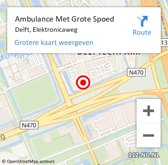 Locatie op kaart van de 112 melding: Ambulance Met Grote Spoed Naar Delft, Elektronicaweg op 10 januari 2019 12:22