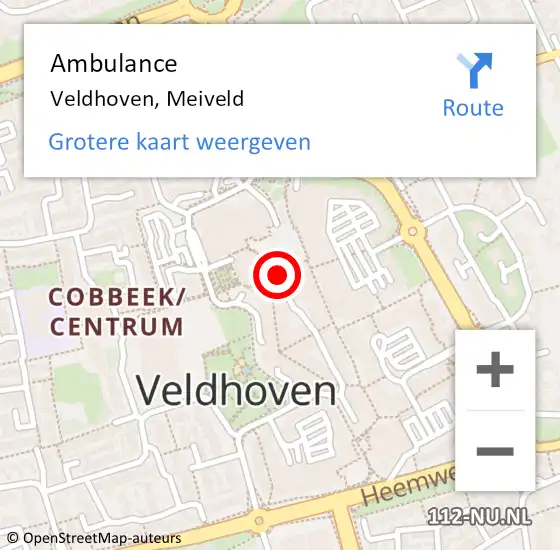 Locatie op kaart van de 112 melding: Ambulance Veldhoven, Meiveld op 10 januari 2019 14:11