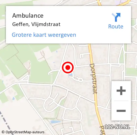 Locatie op kaart van de 112 melding: Ambulance Geffen, Vlijmdstraat op 10 januari 2019 15:01