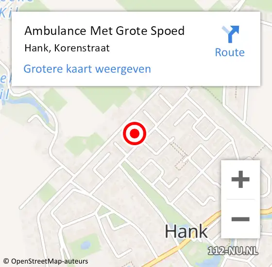 Locatie op kaart van de 112 melding: Ambulance Met Grote Spoed Naar Hank, Korenstraat op 10 januari 2019 16:39