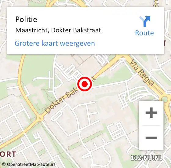 Locatie op kaart van de 112 melding: Politie Maastricht, Dokter Bakstraat op 10 januari 2019 18:46