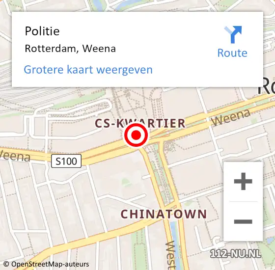 Locatie op kaart van de 112 melding: Politie Rotterdam, Weena op 11 januari 2019 03:27