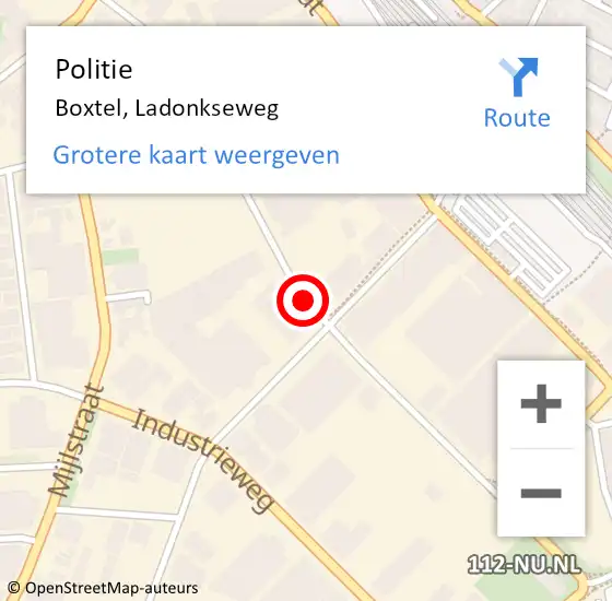 Locatie op kaart van de 112 melding: Politie Boxtel, Ladonkseweg op 11 januari 2019 08:06