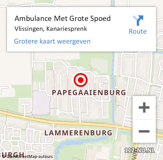 Locatie op kaart van de 112 melding: Ambulance Met Grote Spoed Naar Vlissingen, Kanariesprenk op 11 januari 2019 08:17