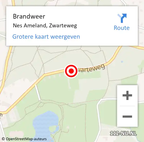 Locatie op kaart van de 112 melding: Brandweer Nes Ameland, Zwarteweg op 11 januari 2019 08:49