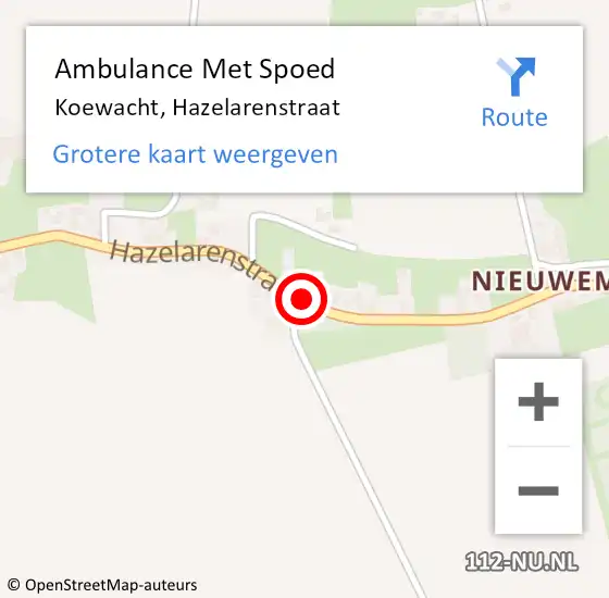 Locatie op kaart van de 112 melding: Ambulance Met Spoed Naar Koewacht, Hazelarenstraat op 11 januari 2019 09:03