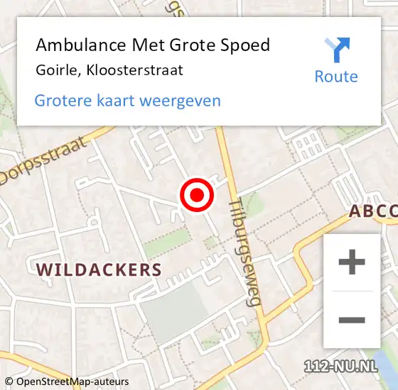 Locatie op kaart van de 112 melding: Ambulance Met Grote Spoed Naar Goirle, Kloosterstraat op 11 januari 2019 09:16