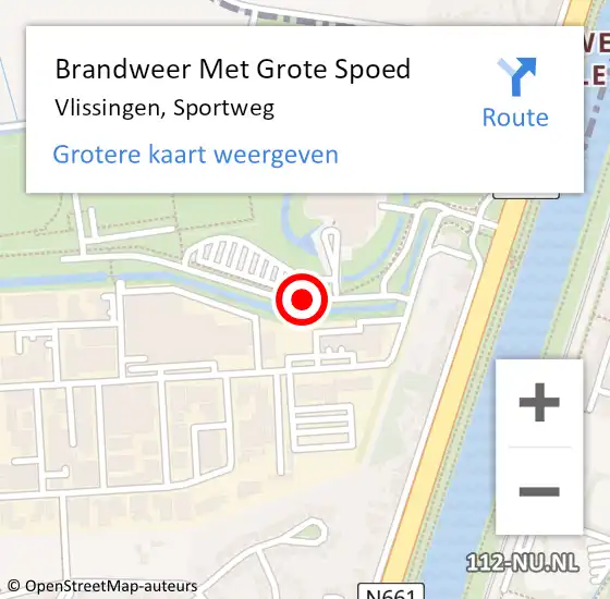 Locatie op kaart van de 112 melding: Brandweer Met Grote Spoed Naar Vlissingen, Sportweg op 11 januari 2019 09:30