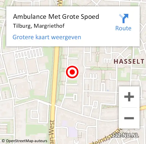 Locatie op kaart van de 112 melding: Ambulance Met Grote Spoed Naar Tilburg, Margriethof op 11 januari 2019 14:27