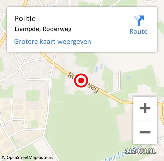 Locatie op kaart van de 112 melding: Politie Liempde, Roderweg op 11 januari 2019 14:40