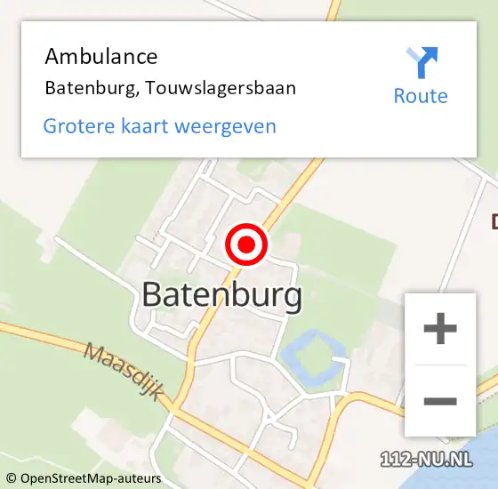Locatie op kaart van de 112 melding: Ambulance Batenburg, Touwslagersbaan op 11 januari 2019 15:38