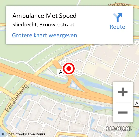 Locatie op kaart van de 112 melding: Ambulance Met Spoed Naar Sliedrecht, Brouwerstraat op 11 januari 2019 17:08