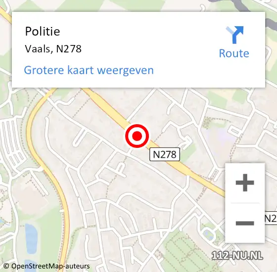 Locatie op kaart van de 112 melding: Politie Vaals, N278 op 11 januari 2019 18:00