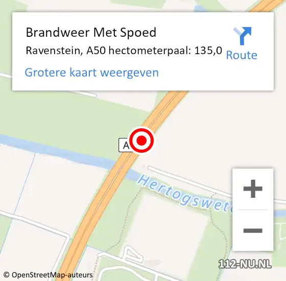 Locatie op kaart van de 112 melding: Brandweer Met Spoed Naar Ravenstein, A50 hectometerpaal: 136,7 op 11 januari 2019 18:04