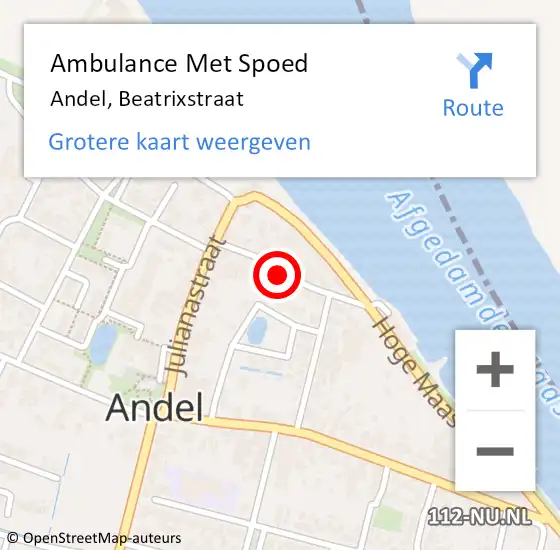 Locatie op kaart van de 112 melding: Ambulance Met Spoed Naar Andel, Beatrixstraat op 11 januari 2019 19:26
