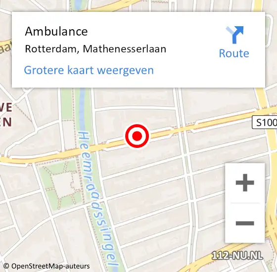 Locatie op kaart van de 112 melding: Ambulance Rotterdam, Mathenesserlaan op 11 januari 2019 19:31