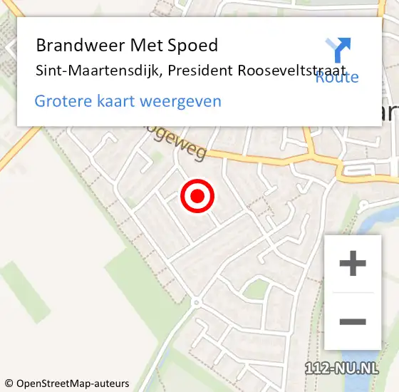 Locatie op kaart van de 112 melding: Brandweer Met Spoed Naar Sint-Maartensdijk, President Rooseveltstraat op 11 januari 2019 19:33